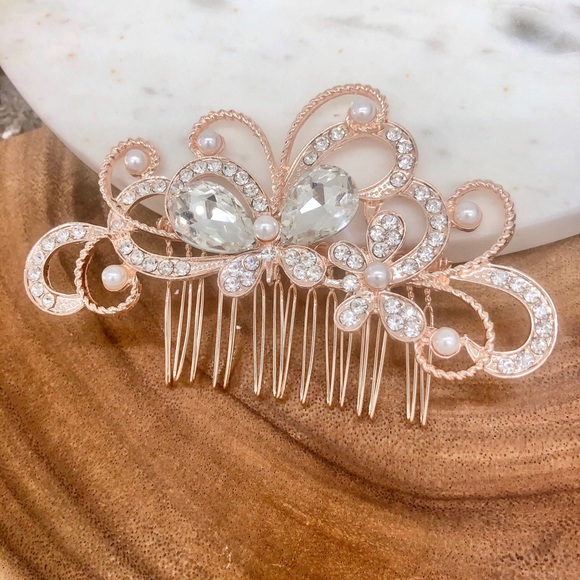 Rose Gold Bridal Bridesmaid Hair Comb - Picture 5 of 11